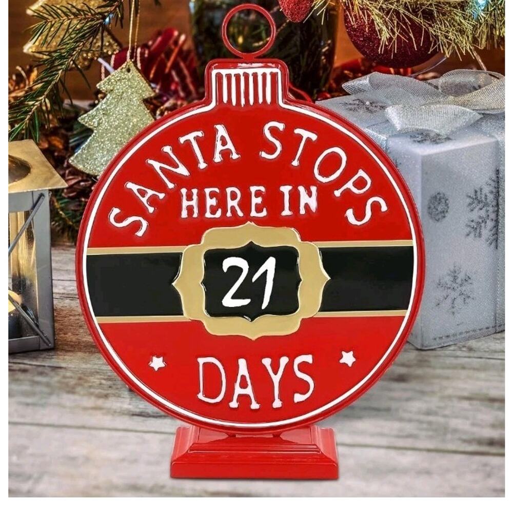 Santa Stop Here Sign, Metal 14.5 in Christmas Decorations Sign for Tabletop Home - Picture 5 of 7